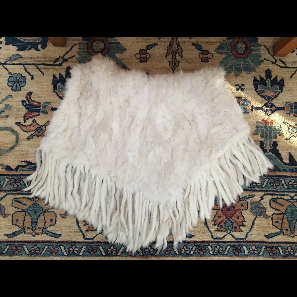 Authentic Rabbit Fur Poncho with Fringe